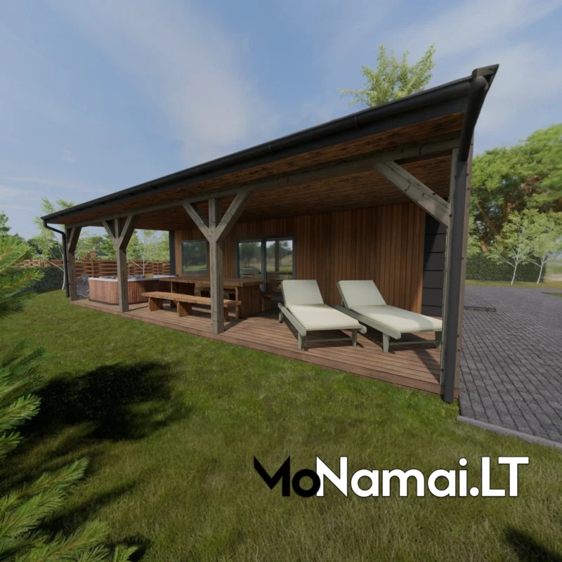 moduline pirtis modulinis namas V2 namo bendras vaizdas 10x7m 70 kv m dvislaitis sandwich plokstes pir pur logo 1x1 monamai lt 1